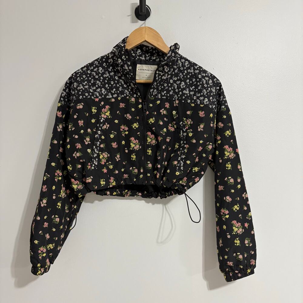 Women XS Aéropostale Cropped Floral Rain Jacket Fairy Floral